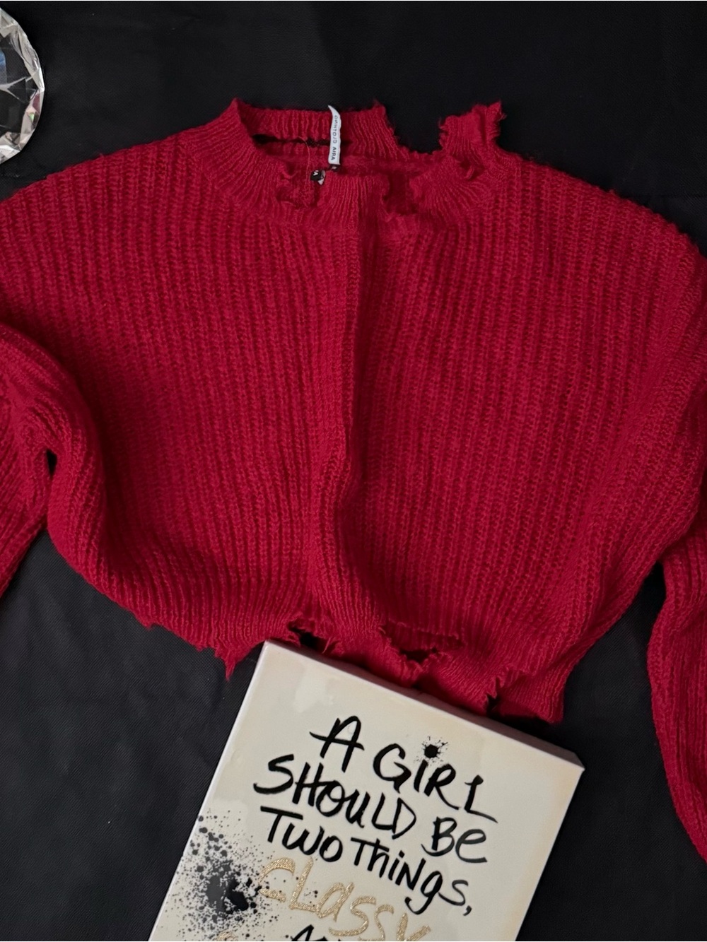 Aria Distressed Crimson Ribbed Sweater